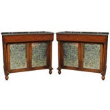 Pair of Rosewood Servers with  Mirrored Fronts and marble tops