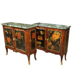 Pr. Chinoiserie Marble Top Commodes Stamped Jansen