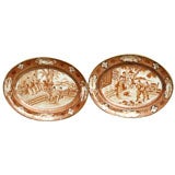 Pair of Chinese Export Sepia and White Small Platters