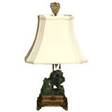 Carved Green Quartz Temple Lion Lamp
