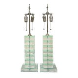 Pair of Green Glass and Lucite Lamps