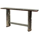 Art Deco Rosewood and Steel Console Table with Mirror Top