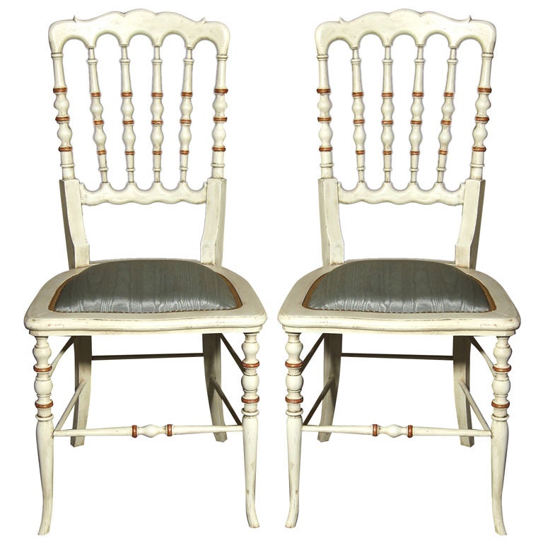 13 Spindle Back White Painted Decorated Gustavian Side or Dining Chairs