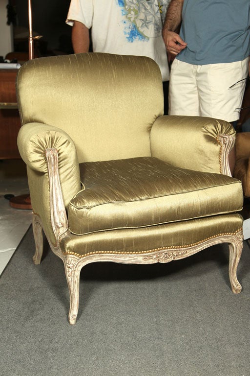 Jansen Louis XV Arm Chairs in Yellow Silk Fabric