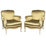 Jansen Louis XV Arm Chairs in Yellow Silk Fabric