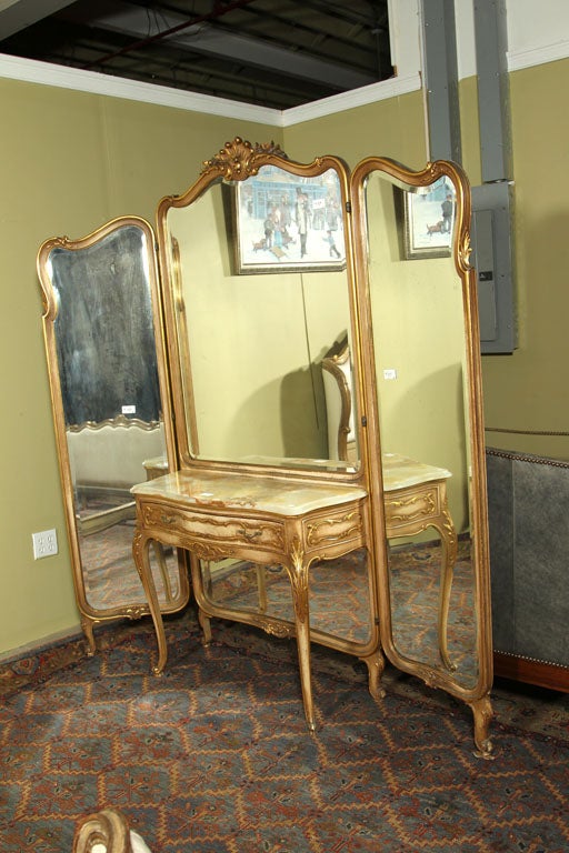 Argentine Stamped Jansen Tri-Fold Mirror  with Dressing Table