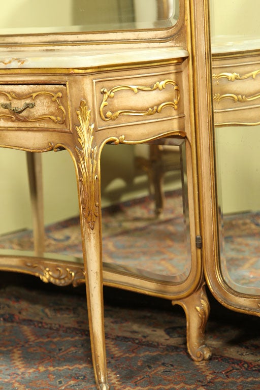 Mid-20th Century Stamped Jansen Tri-Fold Mirror  with Dressing Table