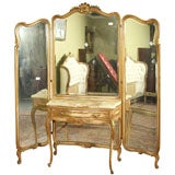 Used Stamped Jansen Tri-Fold Mirror  with Dressing Table