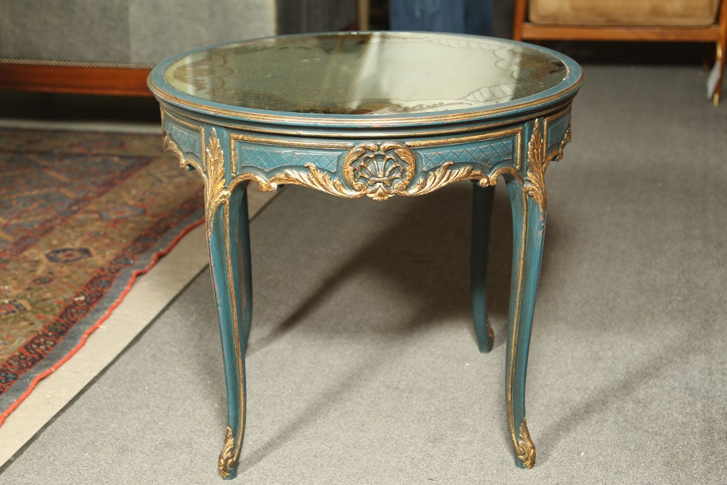 French Fine Stamped Jansen Eglomise Glass Centre Table