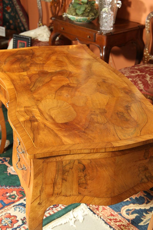 Mid-20th Century Italian Olive Wood Bombe' Desk with Center Drawer
