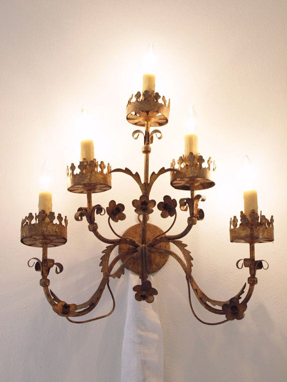 Large Spanish Tole Gilded Sconce 6