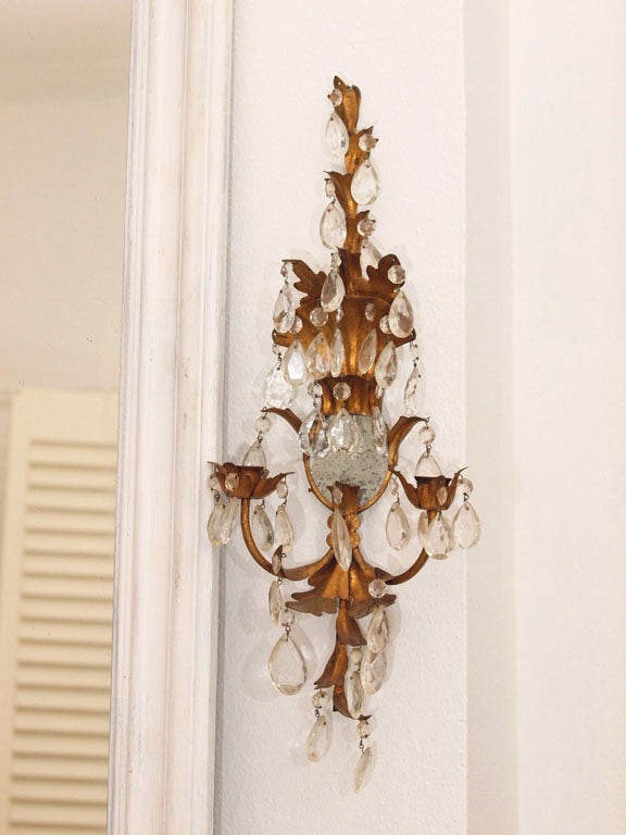 Pair Antique Italian Gilded and Mirrored Sconces