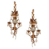 Pair Antique Italian Gilded and Mirrored Sconces