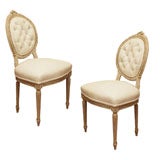 Pair Antique French Louis XVI Parlor Chairs with Belgian Linen
