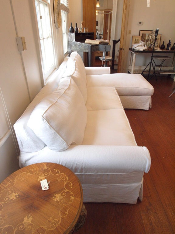 Belgian Linen and Down Sofa Chaise For Sale at 1stDibs