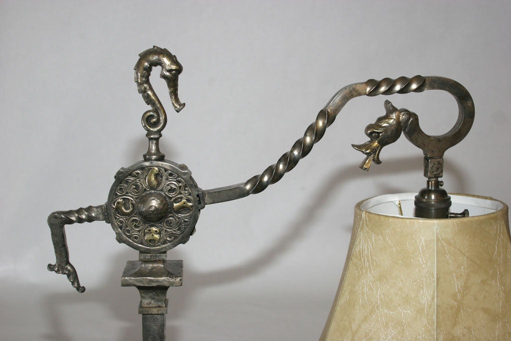 An Oscar B Bach Patinated Iron and Brass Floor Lamp 2