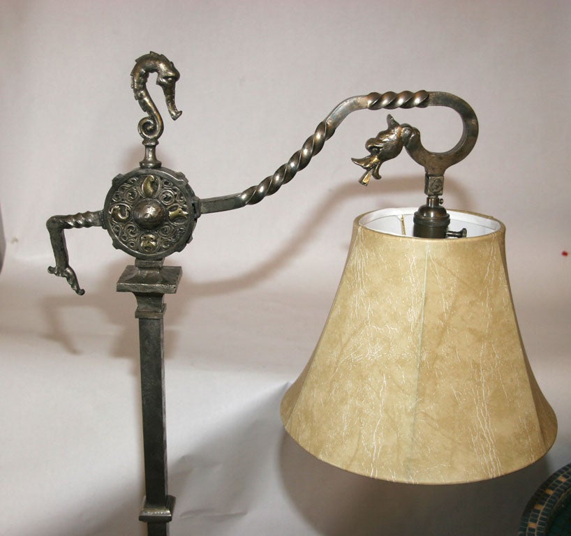 An Oscar B Bach Patinated Iron and Brass Floor Lamp 3