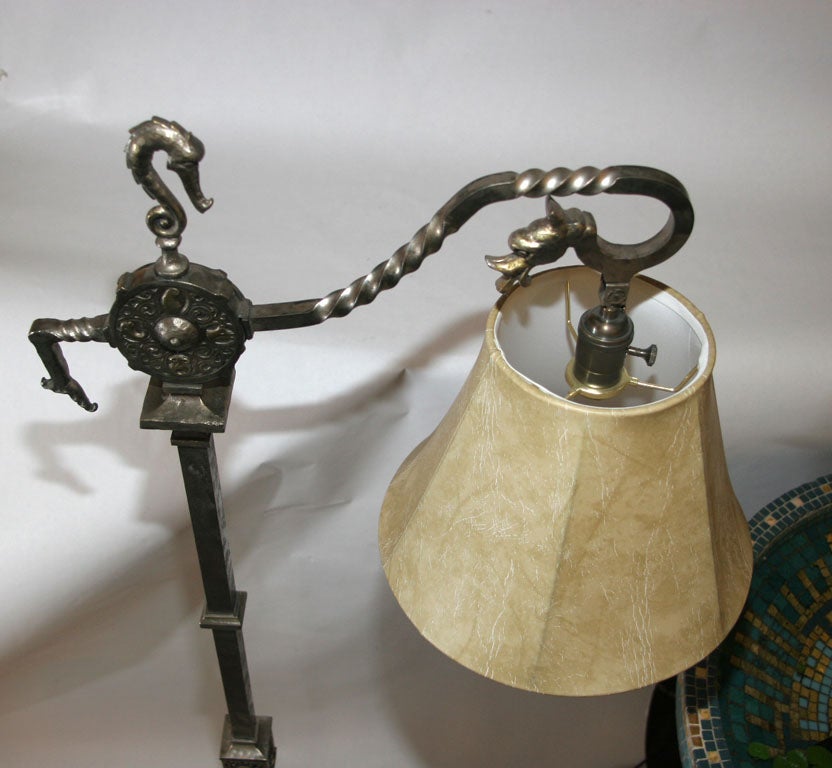 An Oscar B Bach Patinated Iron and Brass Floor Lamp 4