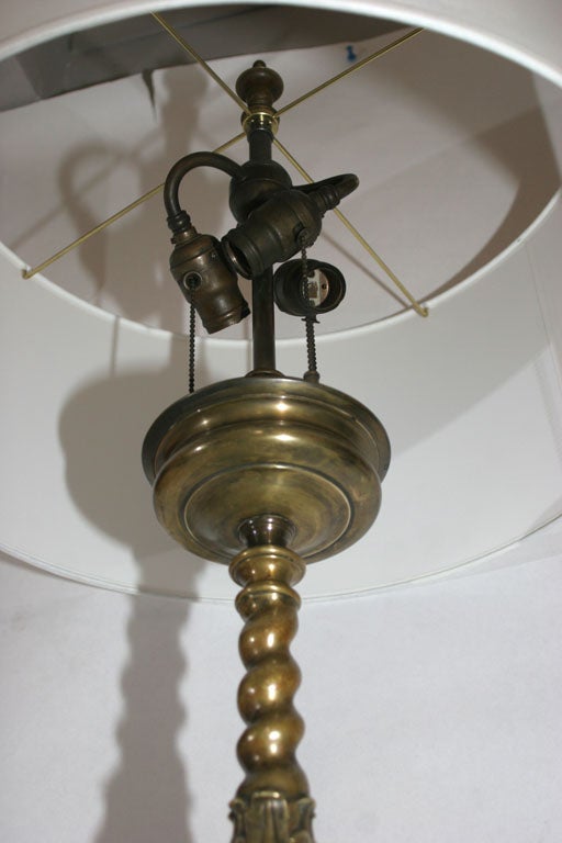 Silk Pair of Bronze Table Lamps