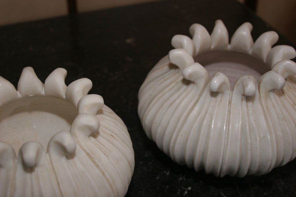 Anglo-Indian Hand-carved White Marble Lotus Bowl