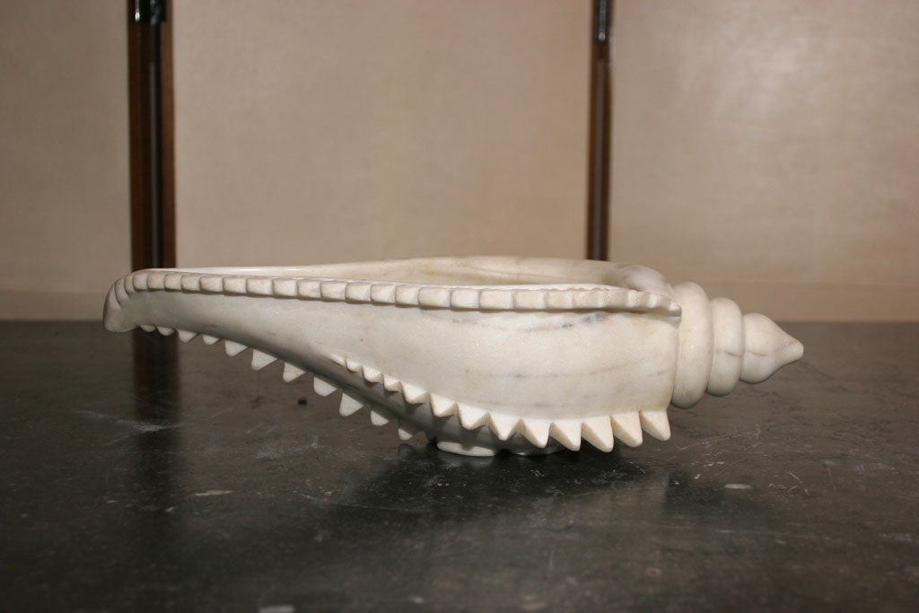 Carved White Marble Conch Shell Bowl