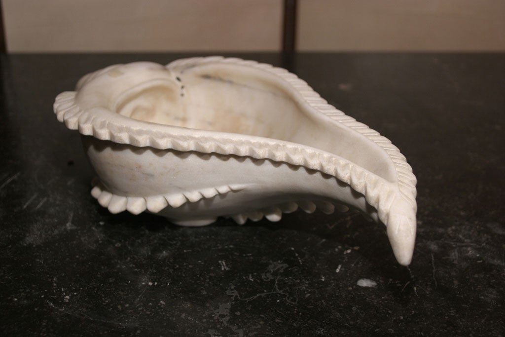 20th Century White Marble Conch Shell Bowl