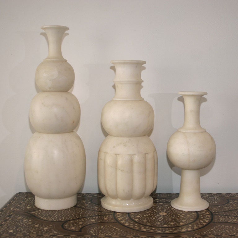 White Indian marble vessels newly designed by Vicente Wolf. Three styles available. Sold separately. Prices vary. Price of middle shown below.