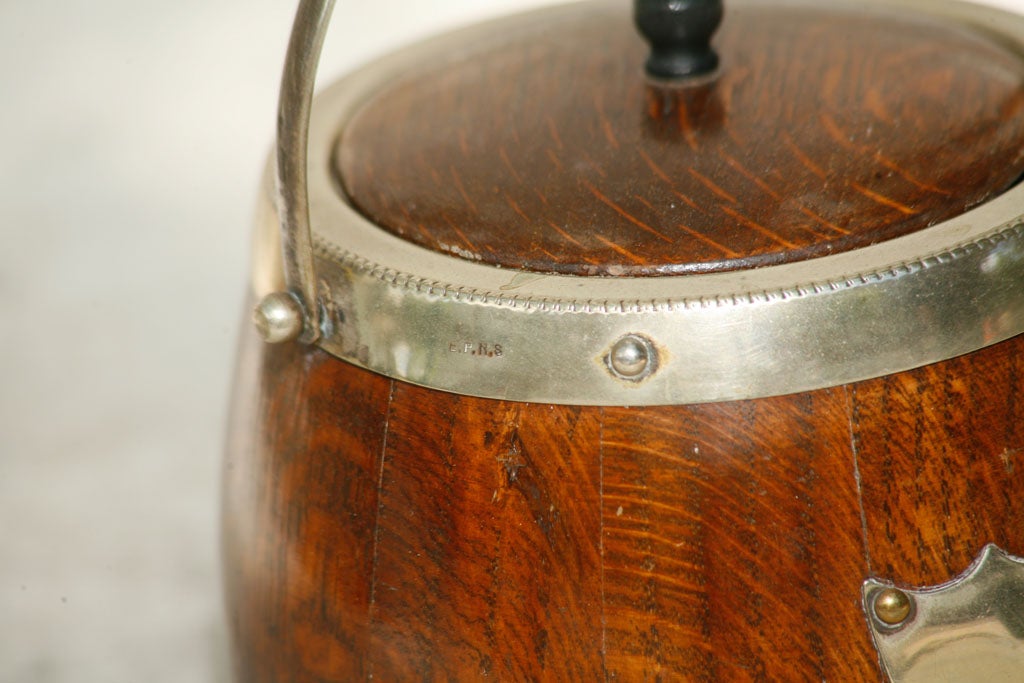 A English oak and silver-plate biscuit  barrel 2
