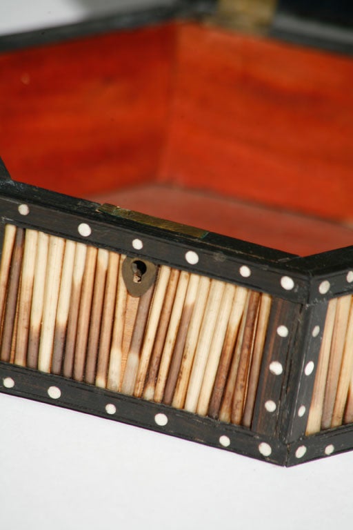 Indian Hexagonal Ebony, Ivory and Porcupine Quill Box
