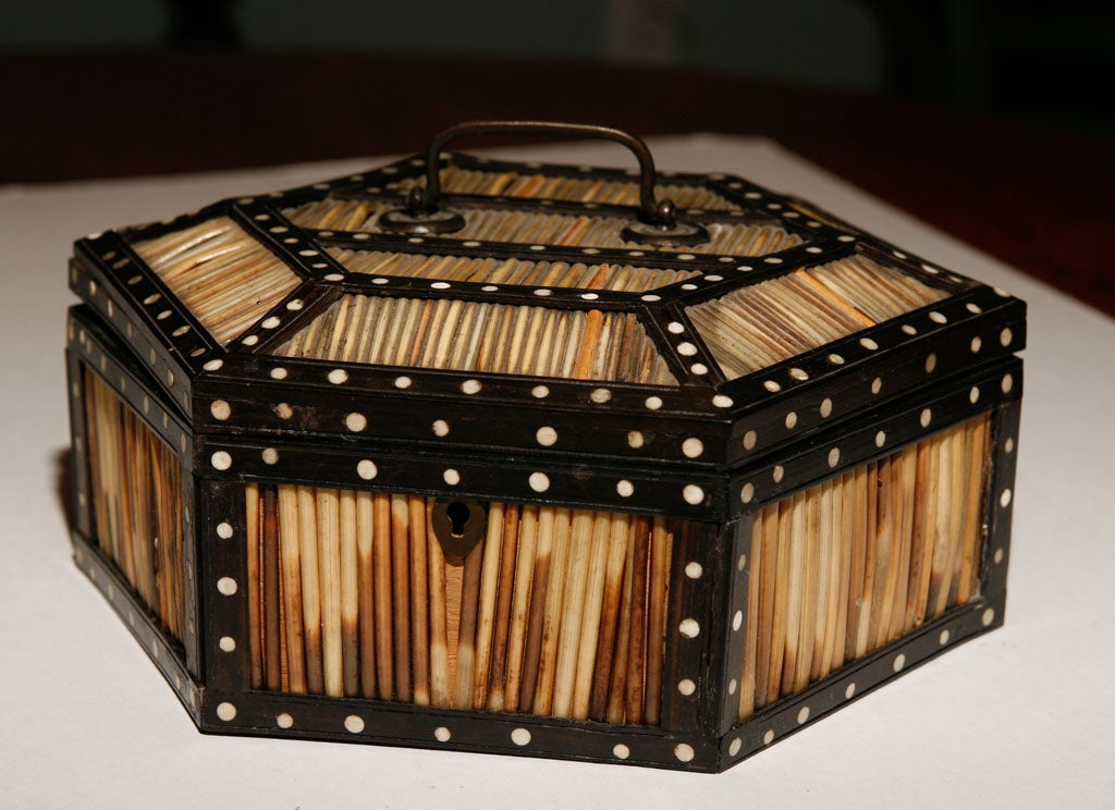 Hexagonal Ebony, Ivory and Porcupine Quill Box 1