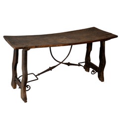 Italian Walnut Table with Iron Fork Base circa 1800's
