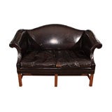 Leather Chippendale-Style Loveseat