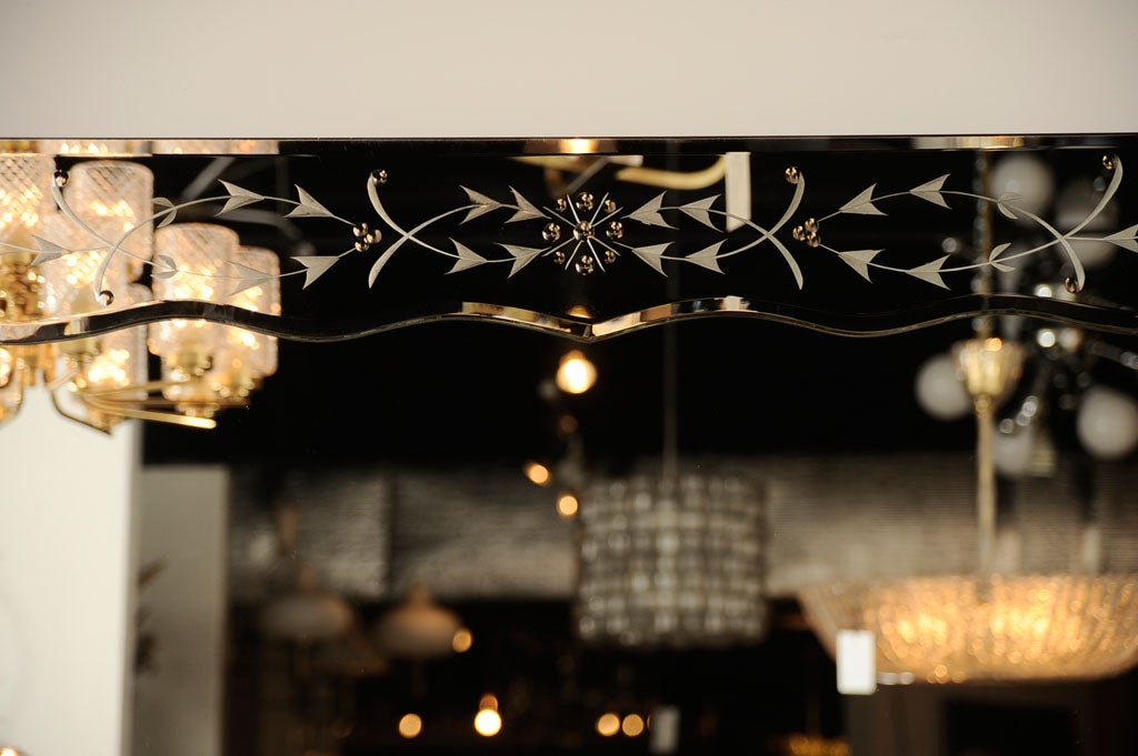 1940's Etched and Beveled Framed Mirror