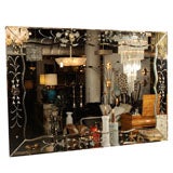 1940's Etched and Beveled Framed Mirror