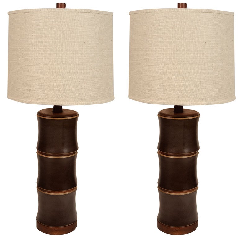 Pair of Large Ceramic Bamboo Lamps by Gordon Martz