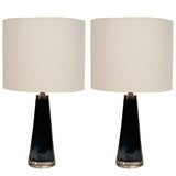 Pair of Sapphire Blue Sommerso Crystal Lamps by Orrefors