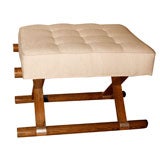 Vintage Linen Ottoman with Tufted Seat