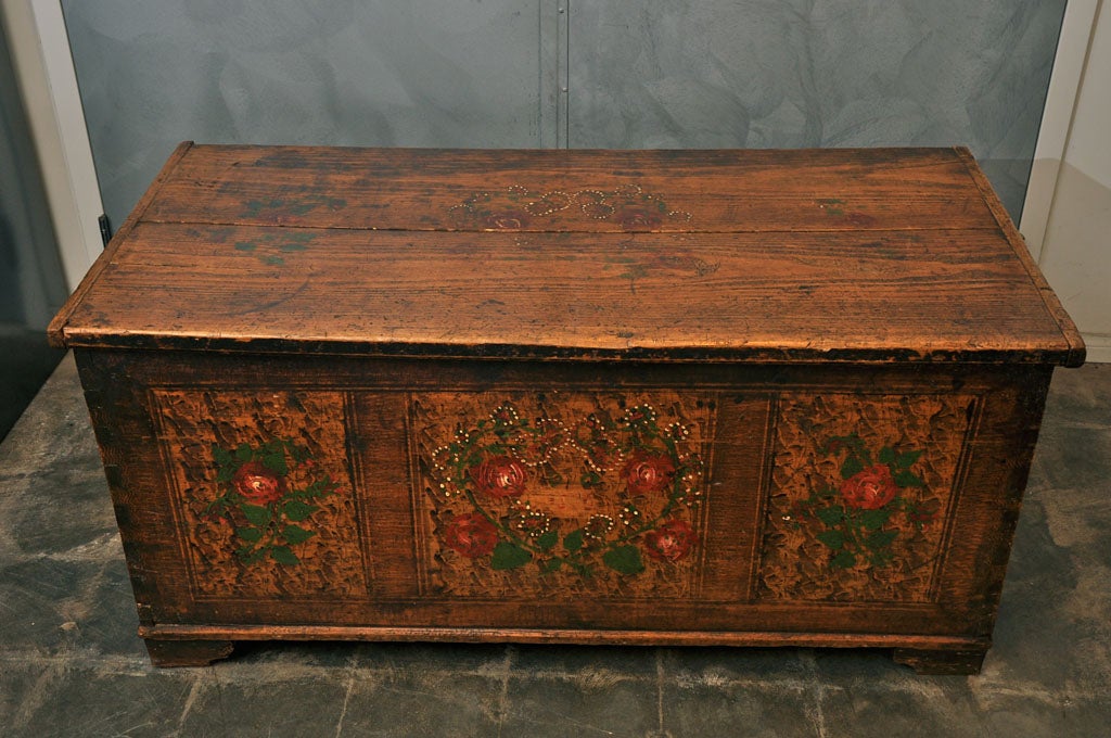 French Pine Chest with Floral Painting