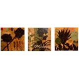 Set of Three Multi Media Paintings on Canvas