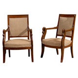 Antique Pair 19th Century French Empire Arm Chairs