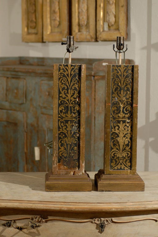 A Pair of Exquisite Italian Antique 19th C. Fragment Table Lamps, Gilded Accents 2