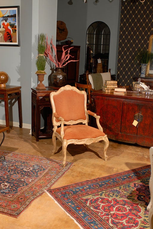 Suede covered French chair from mid 20th century.