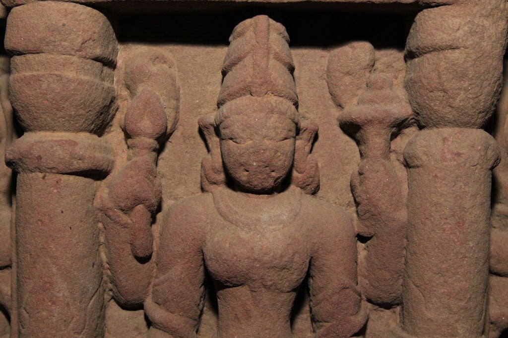 Indian Pink Sandstone Carving of Vishnu & Consorts 2