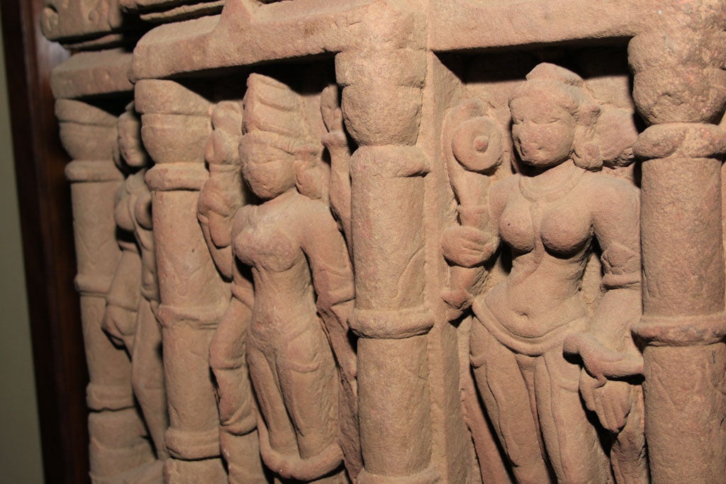 Indian Pink Sandstone Carving of Vishnu & Consorts 3