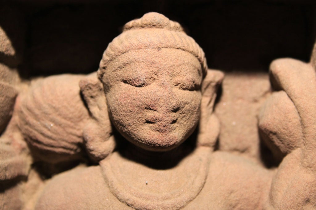 Indian Pink Sandstone Carving of Vishnu & Consorts 7