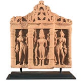 Indian Pink Sandstone Carving of Vishnu & Consorts