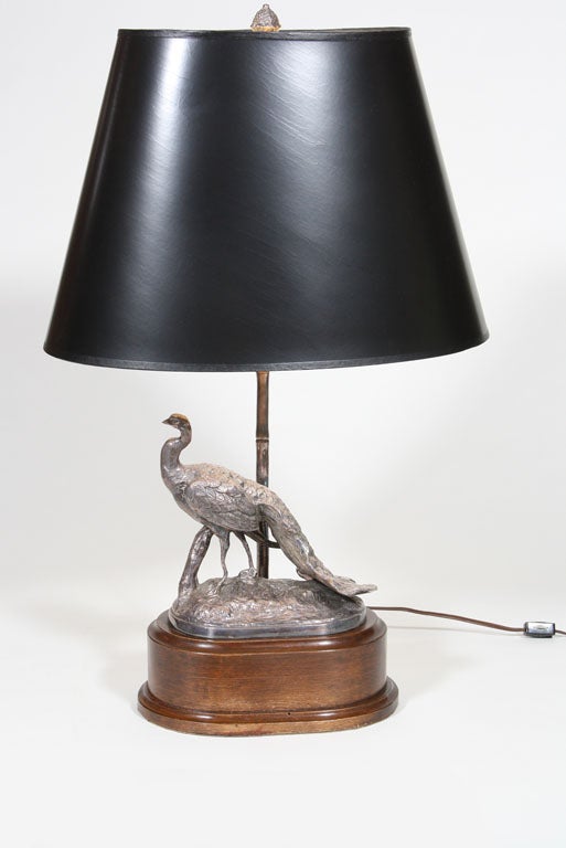 French Silvered Bronze Peacock Lamp
