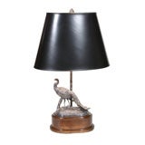 Antique French Silvered Bronze Peacock Lamp
