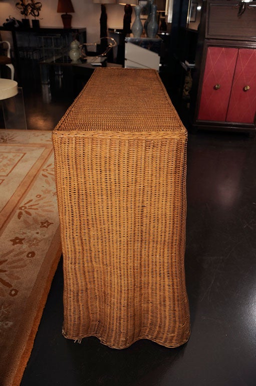 Wicker Skirted Console at 1stDibs wicker skirted table, skirted