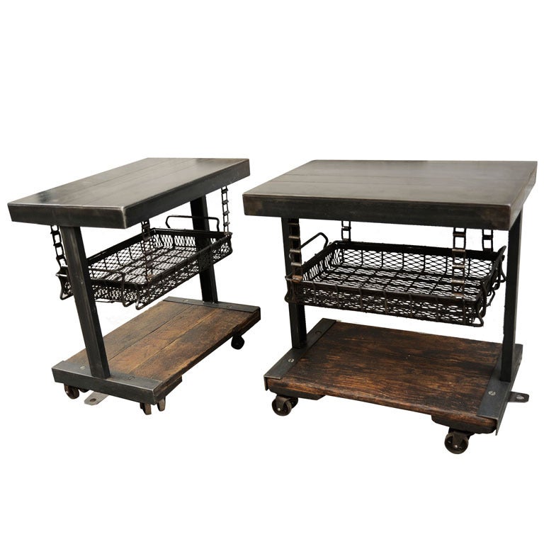 American Pair of Industrial Cart Tables For Sale
